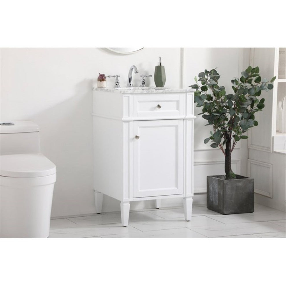 Elegant Decor Park Avenue 21" Metal MDF Marble Single Bathroom Vanity in White