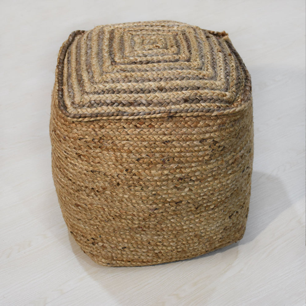Contemporary Handmade Jute Pouf, 18x18x18 Round