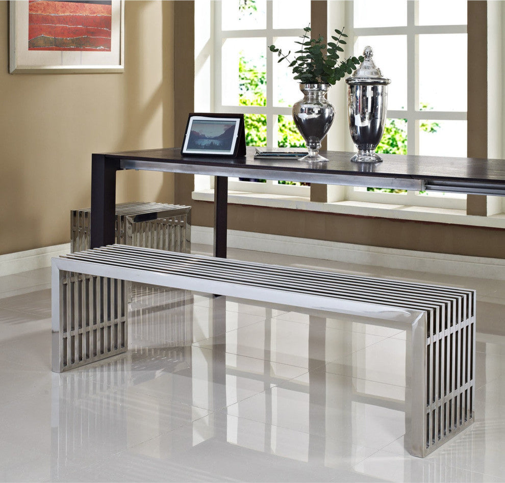 Modern Contemporary Living Room Metal Benches Set of 2 Silver