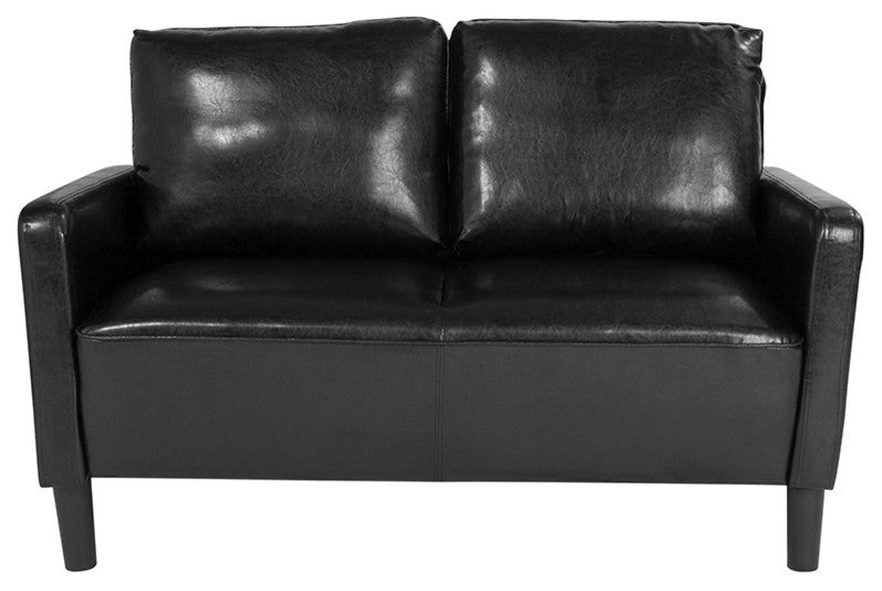 Washington Park Upholstered Loveseat, Black Leather