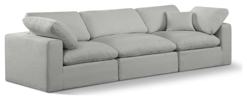 Comfy Upholstered Modular Sofa, Grey, 3-Piece: 1 Armless Chair, 2 Corner Chair, Linen Textured Fabric