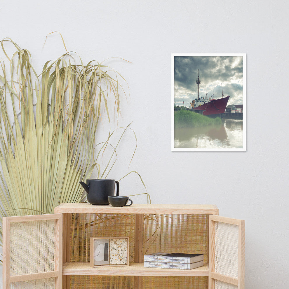 Foggy River Coastal Landscape Framed Photo Paper Wall Art Prints, White, 18" X 24"