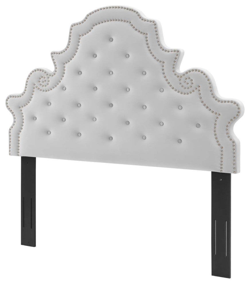Tufted Headboard, Full Queen Size, Velvet, Light Gray, Modern Contemporary