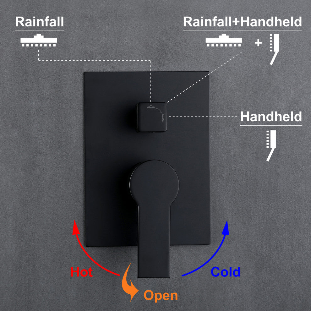 Wellfor Shower Faucet, 10" Rain Shower Head With Handheld Combo Set and Valve, Black