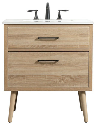 Home Living 22" Midcentury Modern Mango Wood-Light Bathroom Vanity
