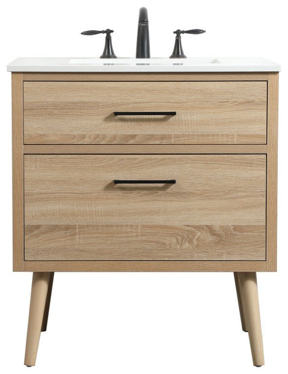 Home Living 22" Midcentury Modern Mango Wood-Light Bathroom Vanity