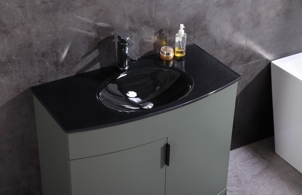 36" Pewter Green Bathroom Vanity, PVC