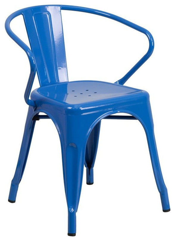 Flash Furniture Metal Stackable Dining Arm Chair in Blue