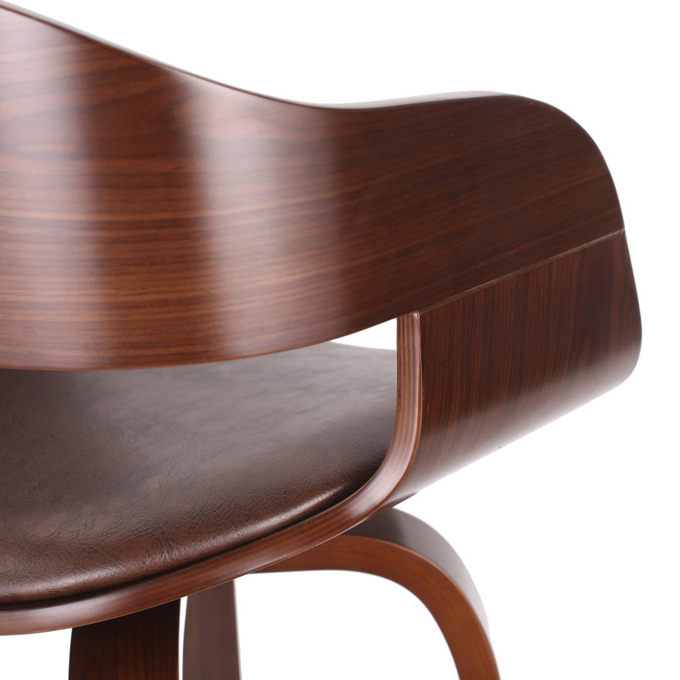 Soledad Mid-Century Modern Upholstered Swivel Barstool, Dark Brown/Walnut