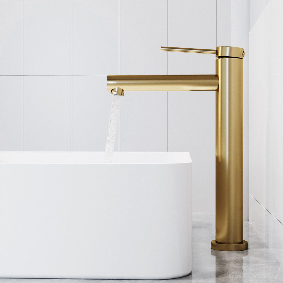 VIGO Jewel 11" H Single Handle Single Hole Bathroom Vessel Faucet, Matte Brushed Gold