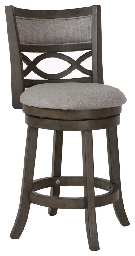 Benzara BM218142 Curved Back Swivel Counter Stool, Fabric Seat, Antique Gray