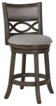 Benzara BM218142 Curved Back Swivel Counter Stool, Fabric Seat, Antique Gray