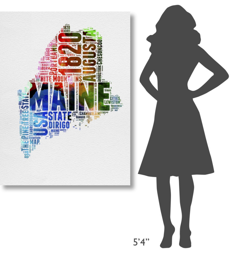 "Maine Watercolor Word Cloud" Fine Art Print