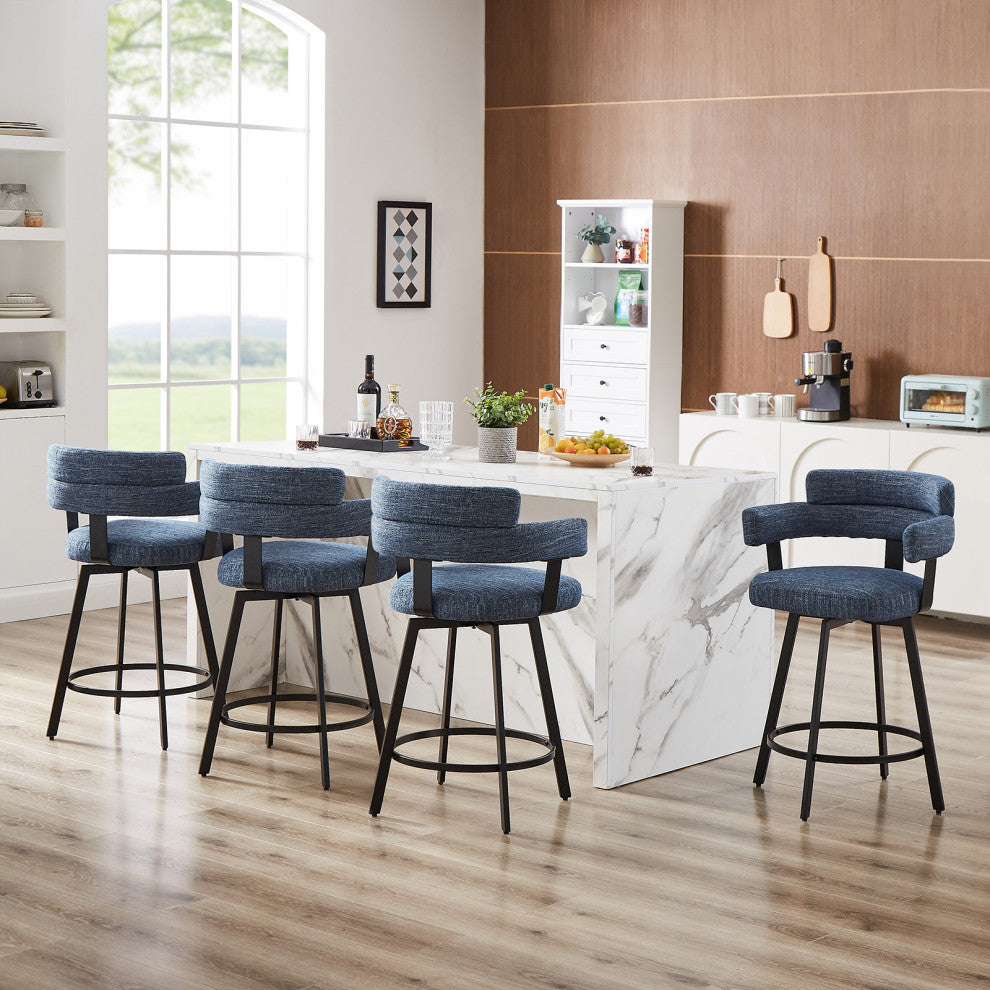 Contemporary Fabric Padded High Back, 2-Piece and Bar Stools and Counter Stools, Blue, 24"