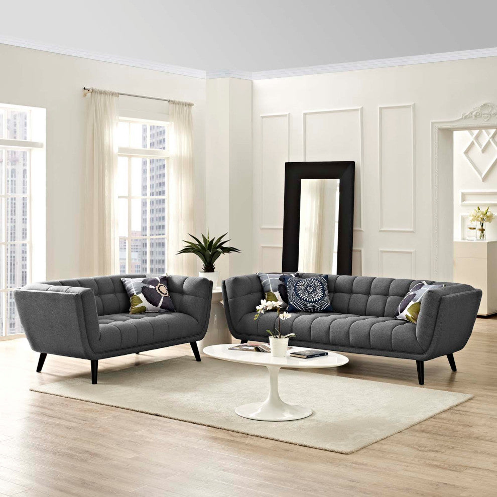 Bestow 2-Piece Upholstered Fabric Sofa and Loveseat Set Gray