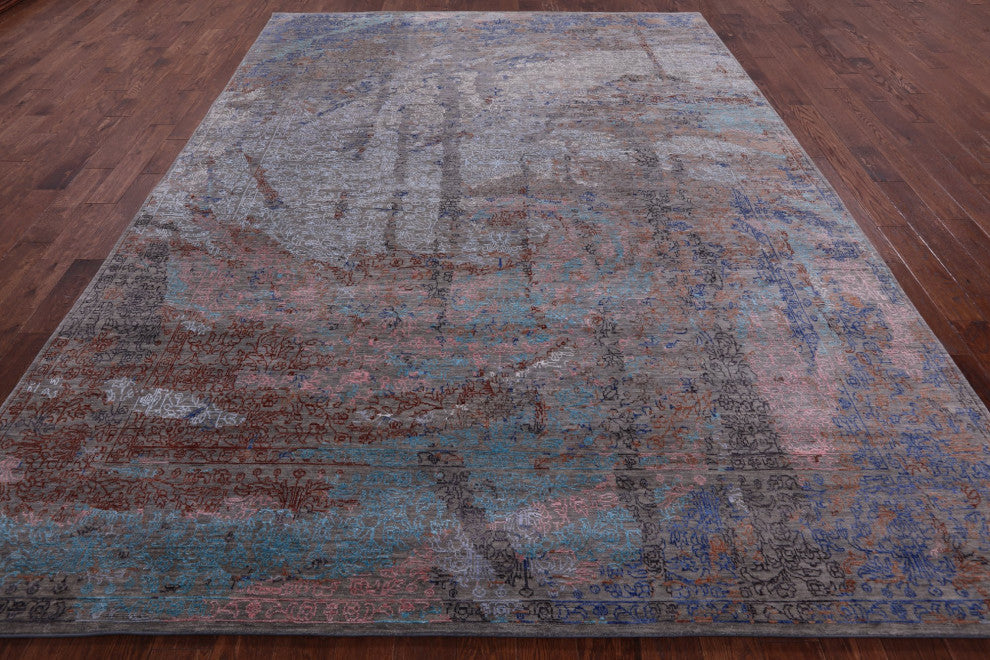 9' 0" X 12' 0" Modern Wool and Silk Handmade Rug Q7054
