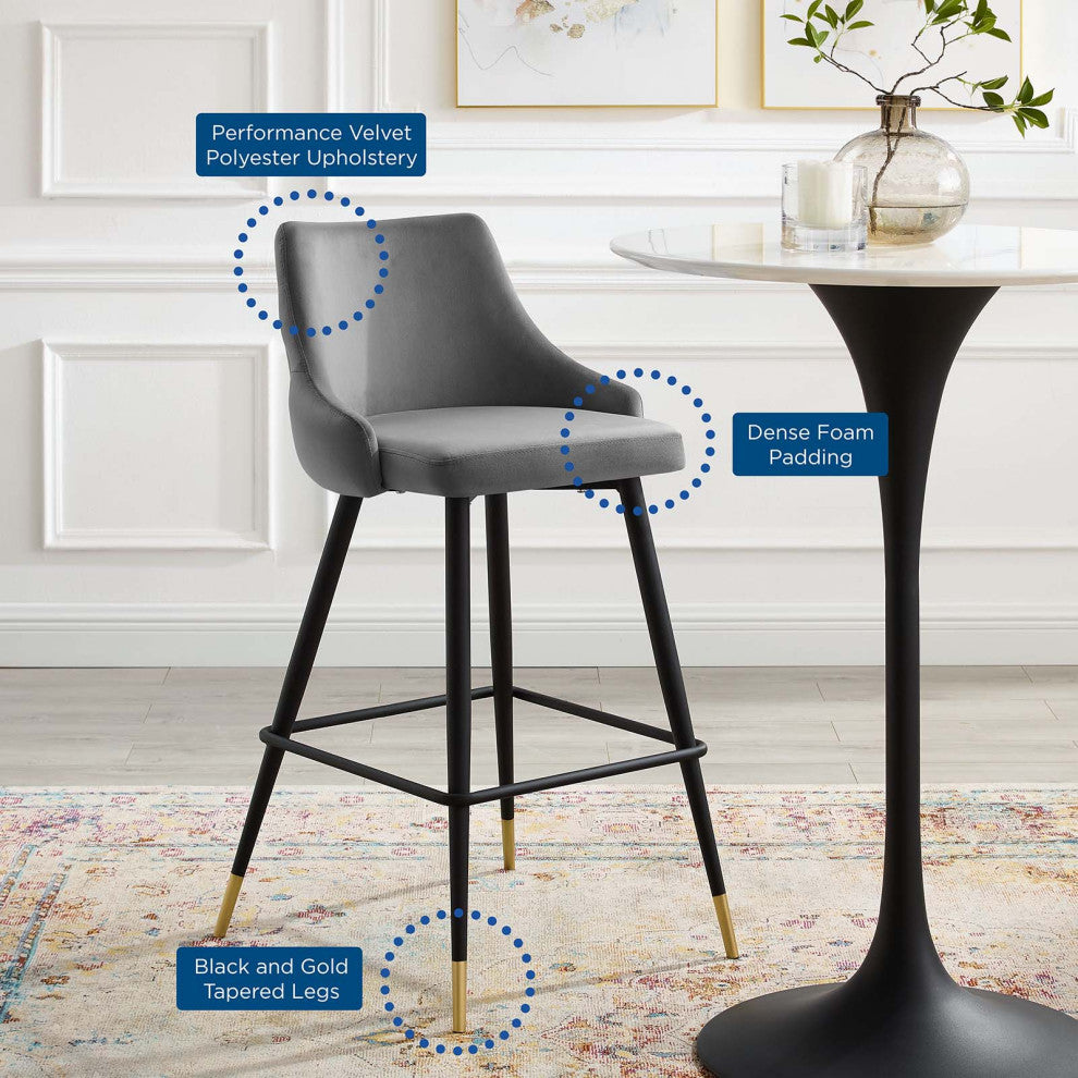 Bar Stool Chair Barstool, Velvet, Gray, Modern, Bar Cafe Bistro Restaurant