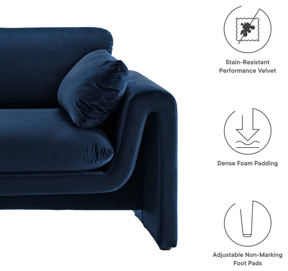 Waverly Performance Velvet Sofa, Midnight Blue