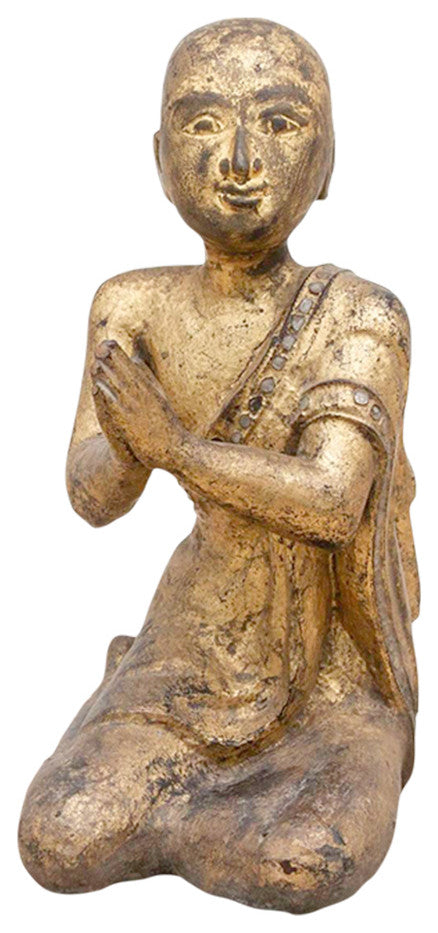 Vintage Burmese Gilded Monk Statue