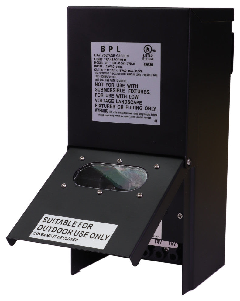 300W Multi Tap, 12-15V Metal Black Case Low Voltage Transformer