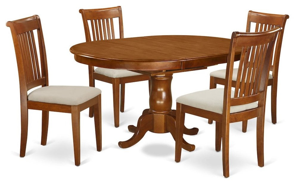 5 Piece Dining Table Set For 4-Oval Dining Table With Leaf And 4 Dining Chairs