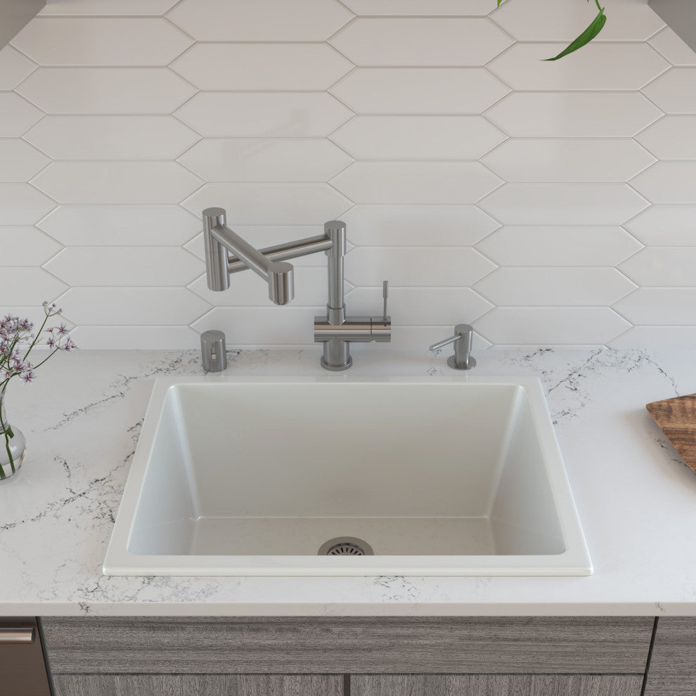 ALFI Brand 24" White Undermount/Drop-in Fireclay Kitchen Sink