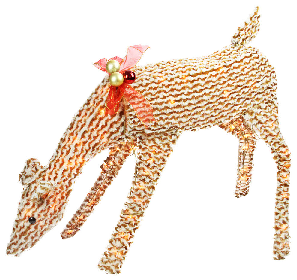39" Pre-Lit Brown and White Striped Chenille Reindeer Decoration