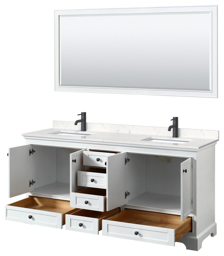 Wyndham Collection WCS202072D-VCA-M70 Deborah 72" - White / Carrara Cultured
