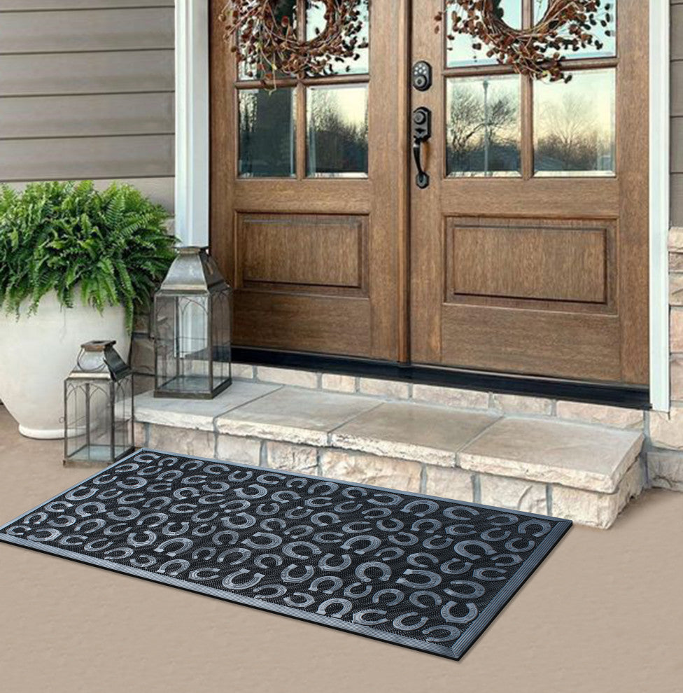A1HC Good Luck Horseshoe Design Black 30"X60" Rubber Pin Non-Slip Doormat
