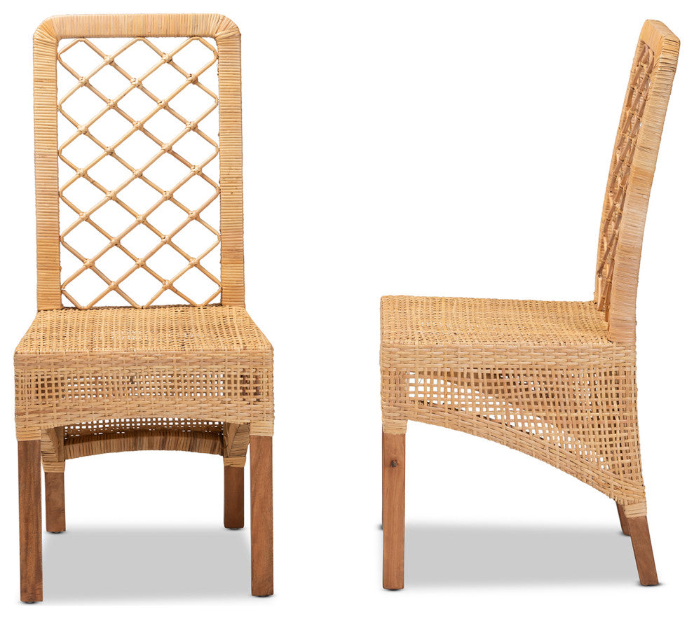 Ailey Natural Brown Rattan 2-Piece Dining Chair Set
