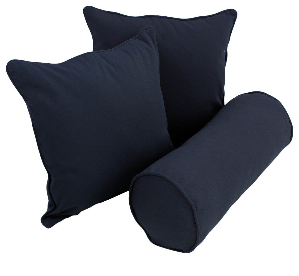 Double-Corded Solid Twill Throw Pillows With Inserts, Set of 3, Navy