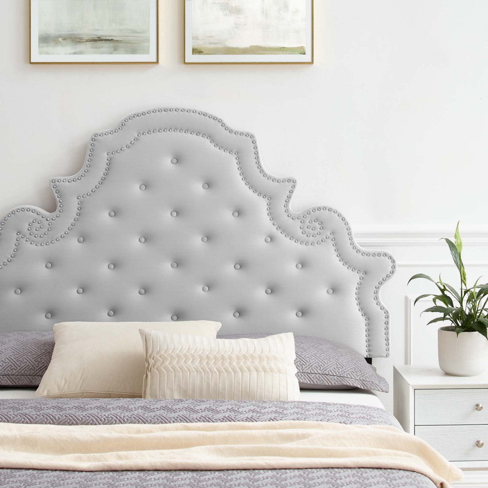 Tufted Platform Bed Frame, Queen Size, Velvet, Gray, Modern Contemporary