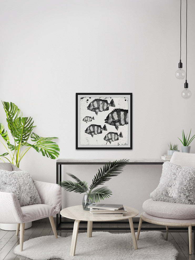 "Barred Fish" Framed Painting Print, 18"x18"
