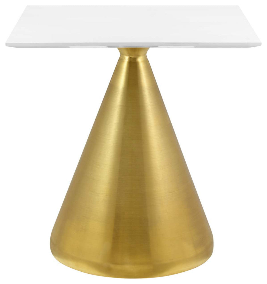Dining Table, Square, Wood, Metal, Gold White, Modern, Cafe Bistro Restaurant