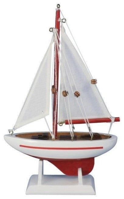 Wooden Pacific Sailer Model Sailboat Decoration, Red, 9"