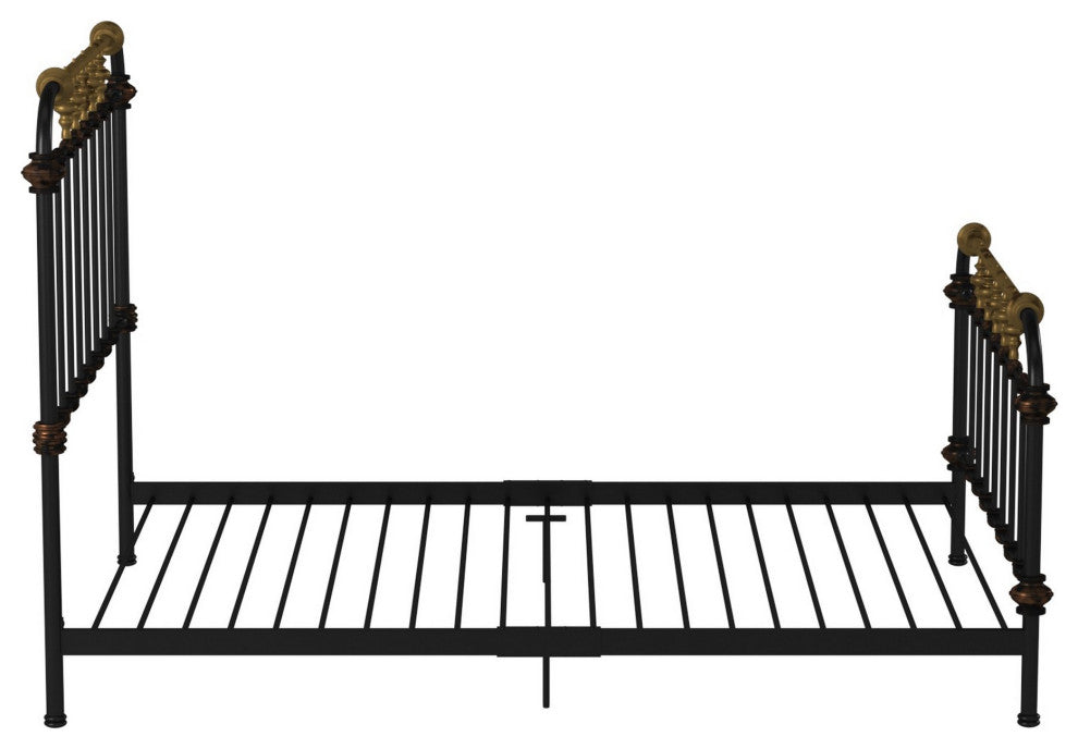 Benzara BM131756 Transitional Queen Metal Bed, Black and Gold