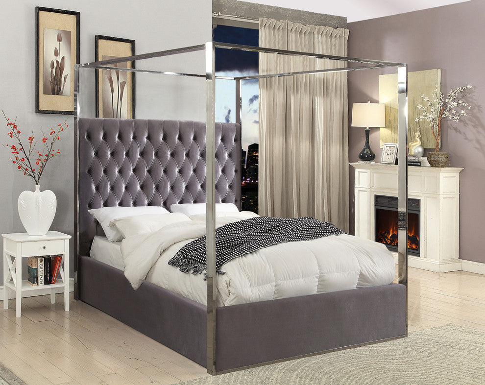 Porter Velvet Bed, Gray, Queen