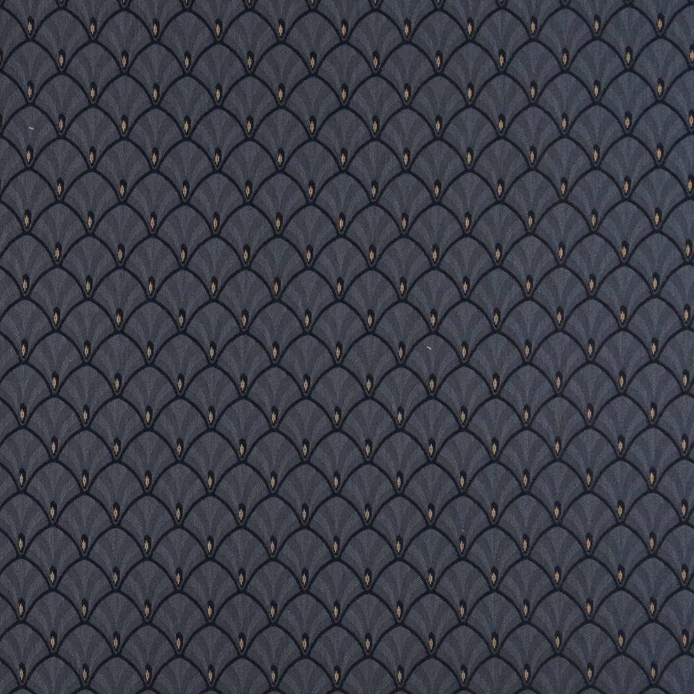 Navy Blue And Gold Fan Jacquard Woven Upholstery Fabric By The Yard