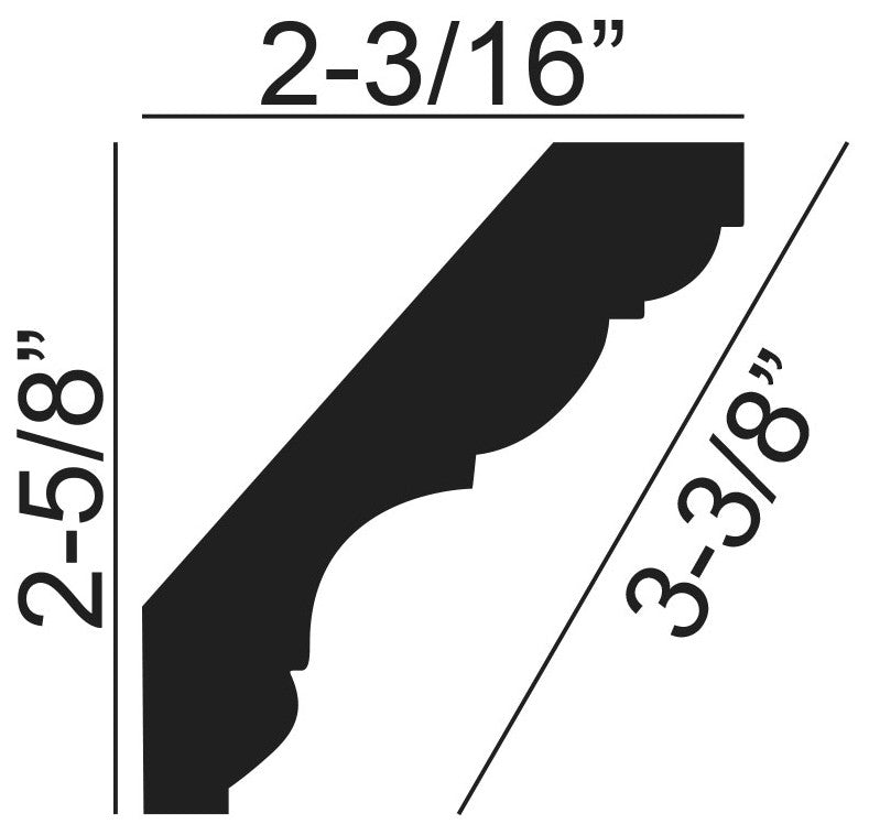 3-3/8" Face, Plain Polyurethane Crown Moulding, 5-Pack