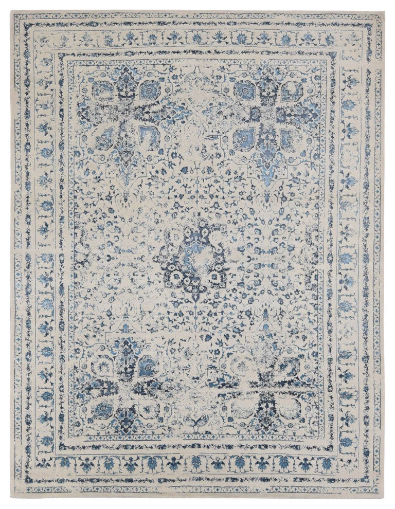 Ivory Modern Broken Design Kashan Wool and Silk Hand Knotted Rug 9'x12'1"