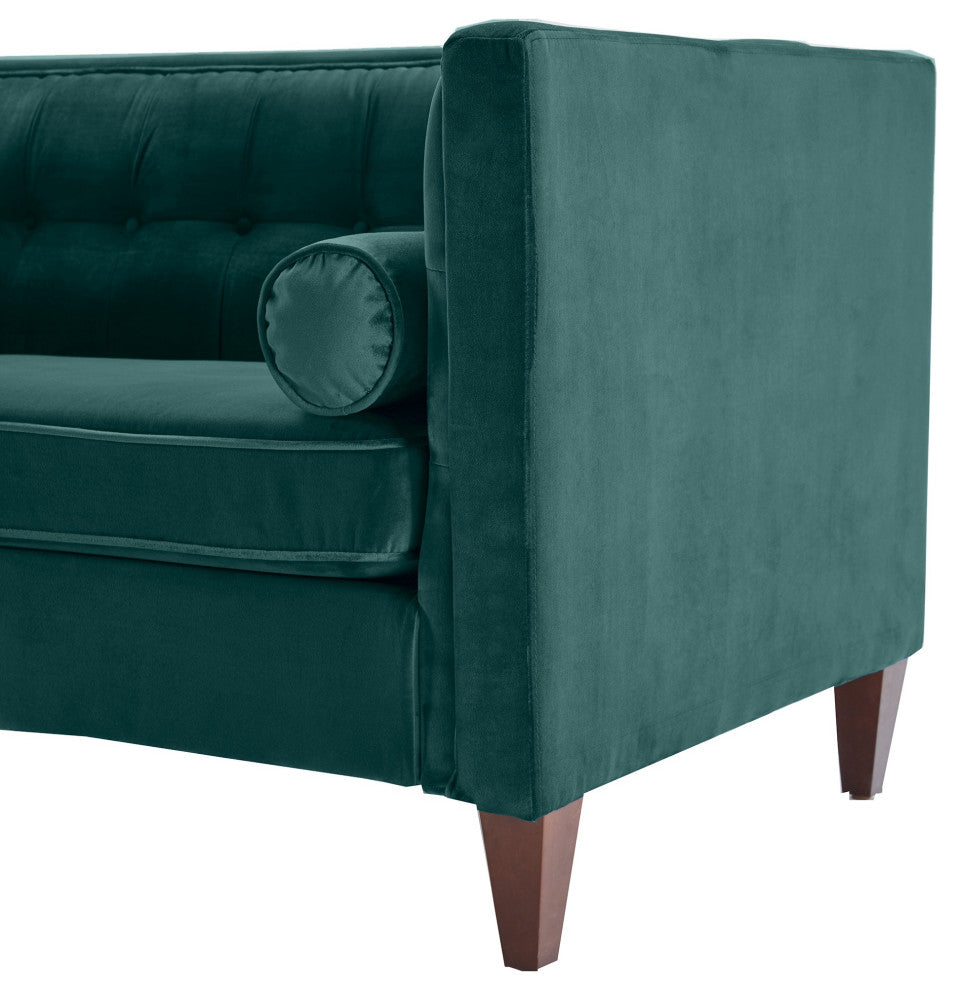 Teal Velvet Upholstered Sofa With Bolster Pillows