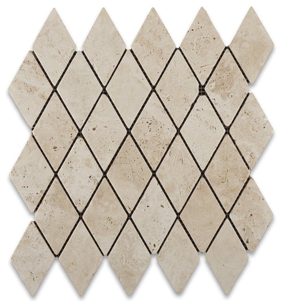 Ivory Travertine 2 X 4 Tumbled Diamond Mosaic Tile