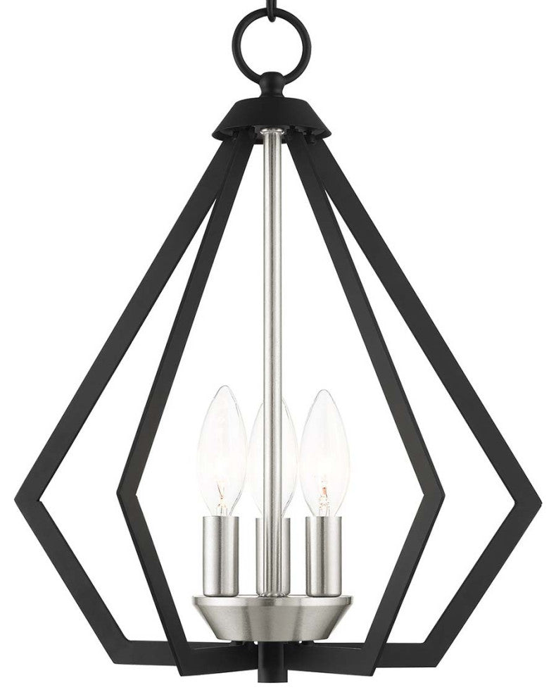 Livex Lighting 40923 Prism 3 Light 14"W Taper Candle Foyer - Black with Brushed