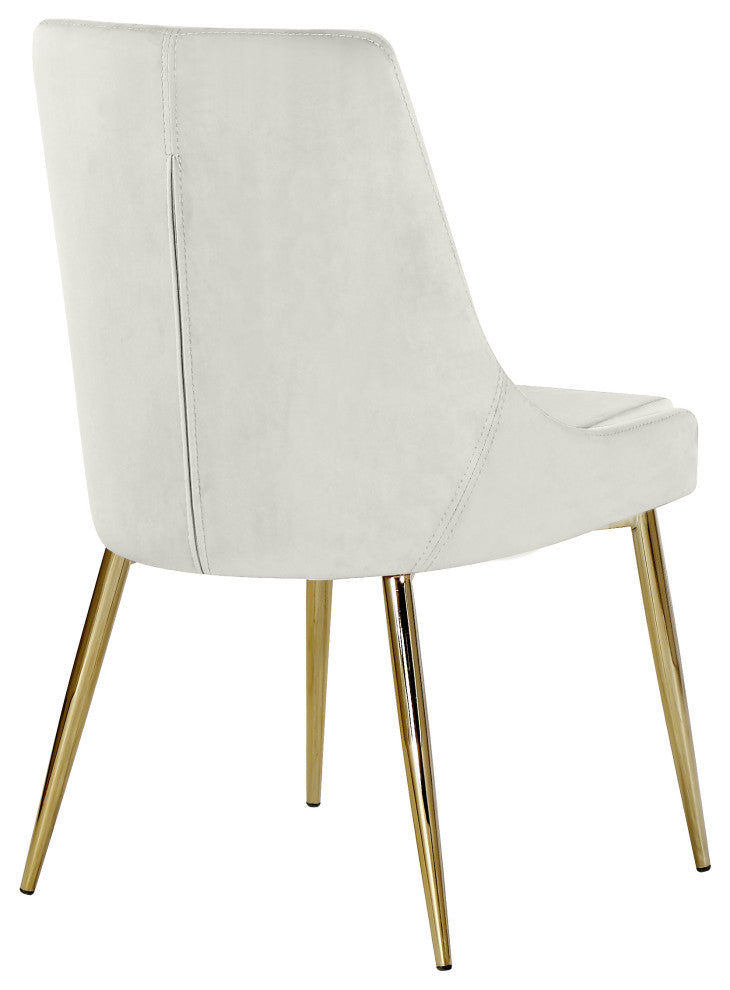 Karina Velvet Dining Chairs, Set of 2, Cream, Gold Base