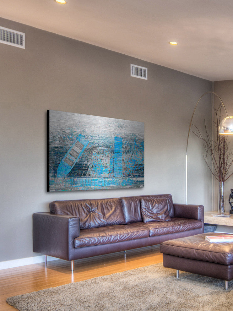 "Faded Blue Pier" Painting Print on Brushed Aluminum, 36"x24"