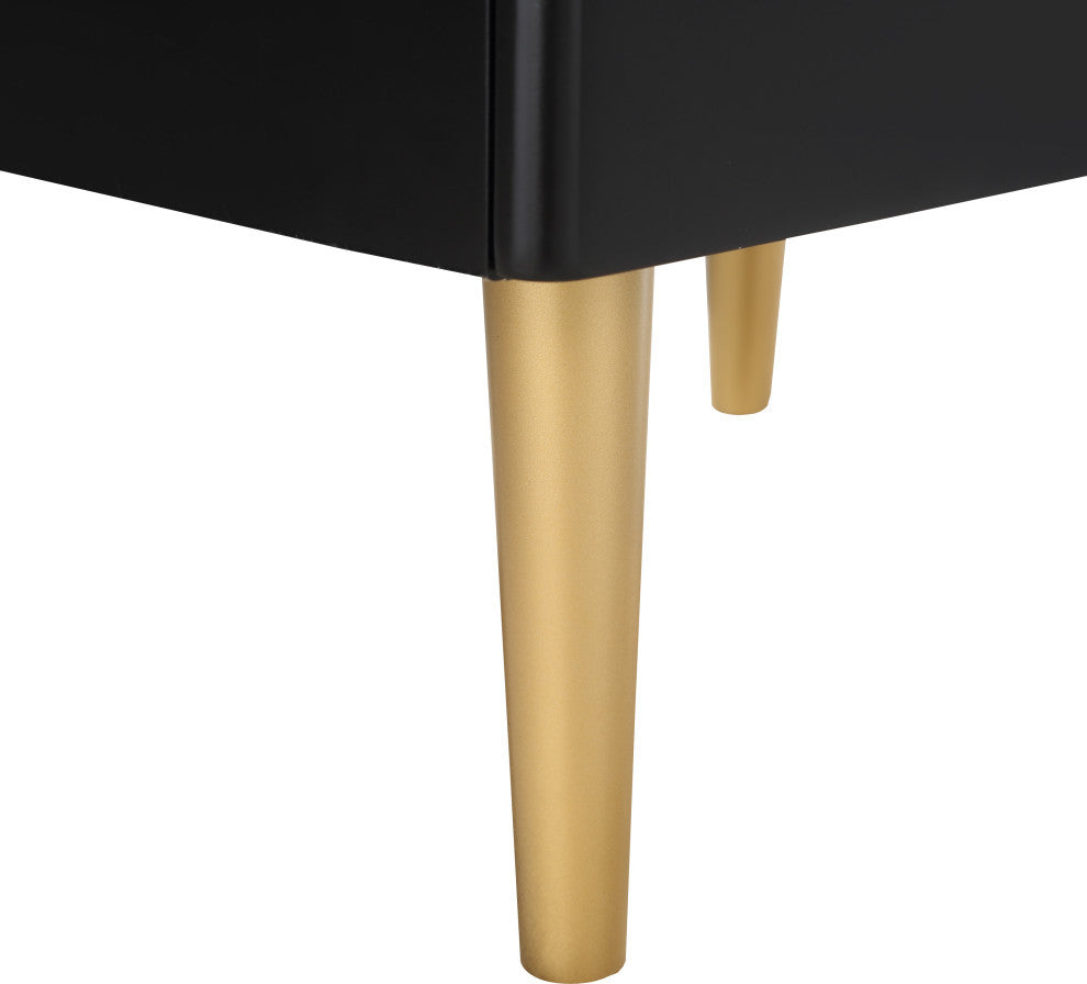 Zayne Wood / Metal Contemporary Nightstand, Rich Black Finish