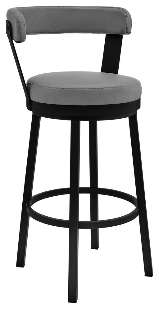 30" Chic Gray Faux Leather With Black Finish Swivel Bar Stool