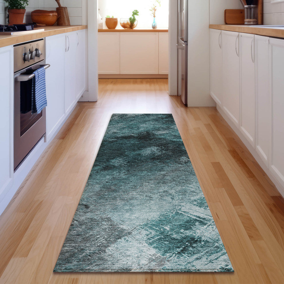 Premium Machine Washable Mayfield AMF590 Teal 2'3" x 7'6" Runner Rug