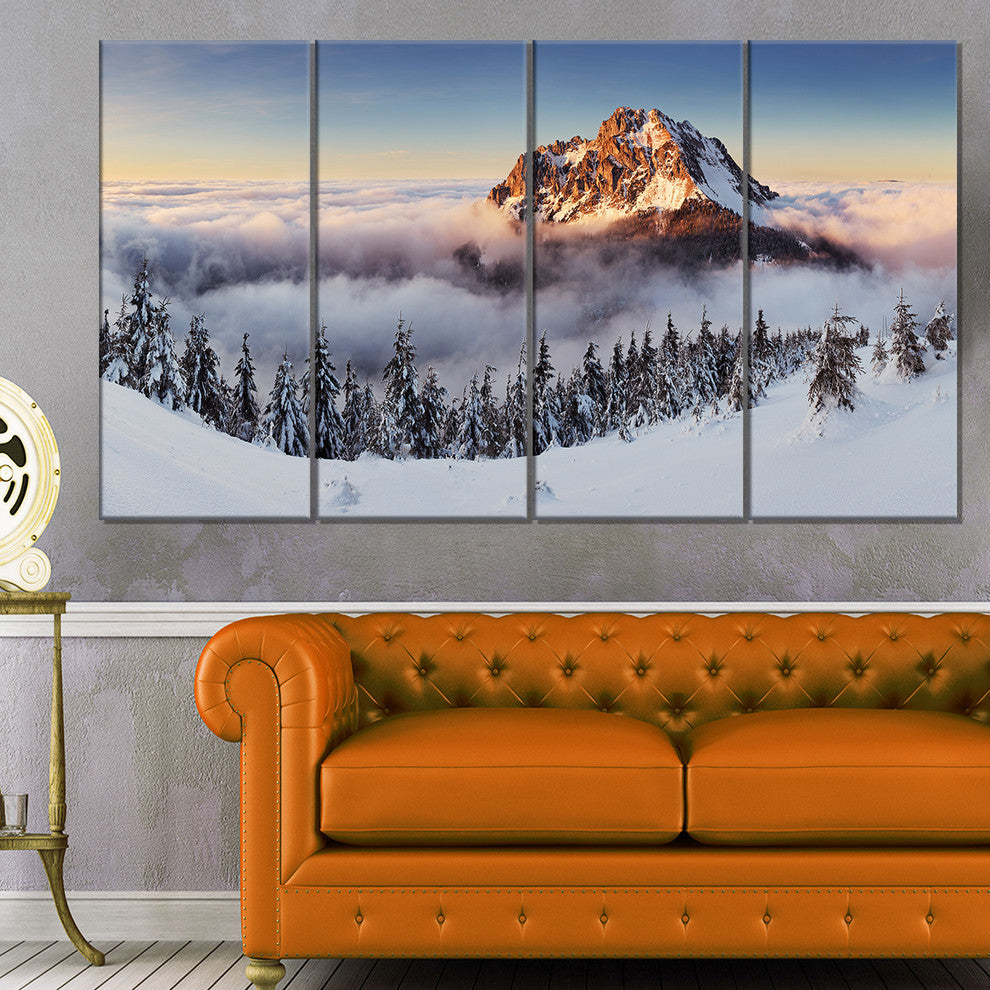 Winter Mountain Landscape, Photo Canvas Art Print, 48x28, 4 Panels