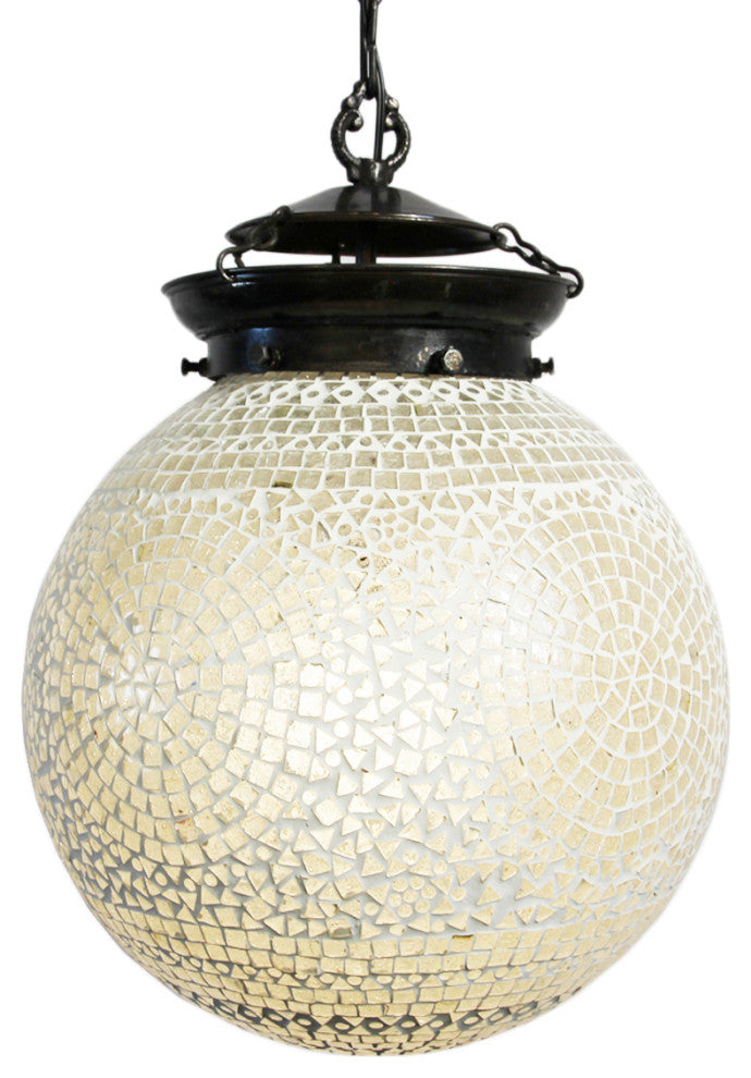 White Mosaic Globe Lantern, Large